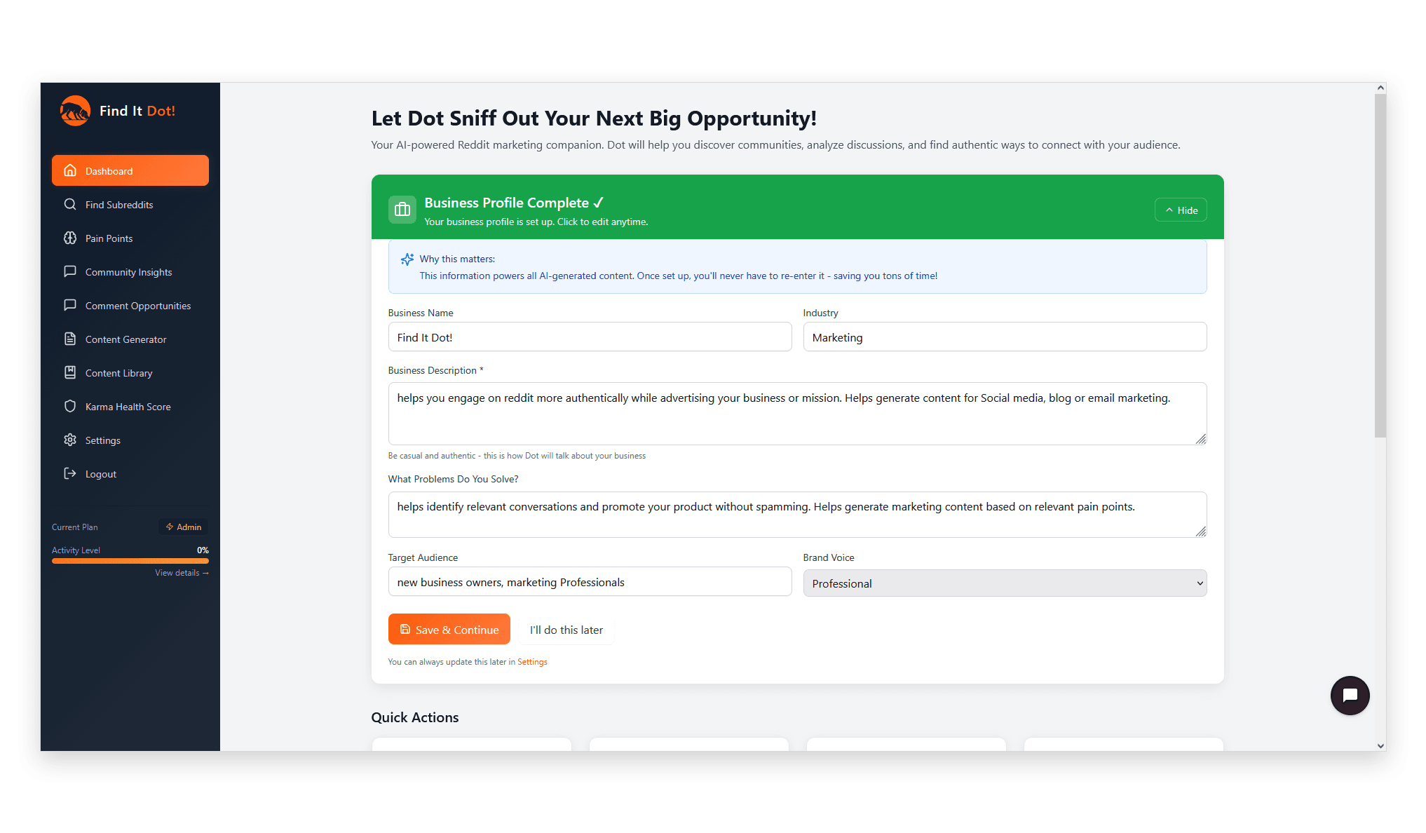 Business Profile Dashboard - Click to zoom